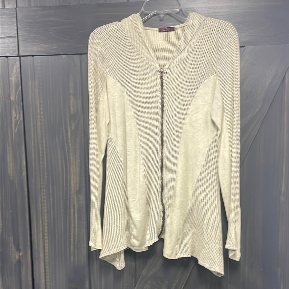 Women's T Party Cream Mesh Zip Sweater Hoodie